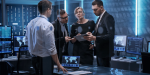 Business people discussing AWS ownership